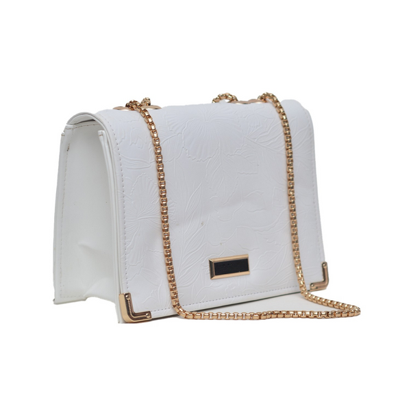 Floral Pattern Sling Crossbody Bag (White)