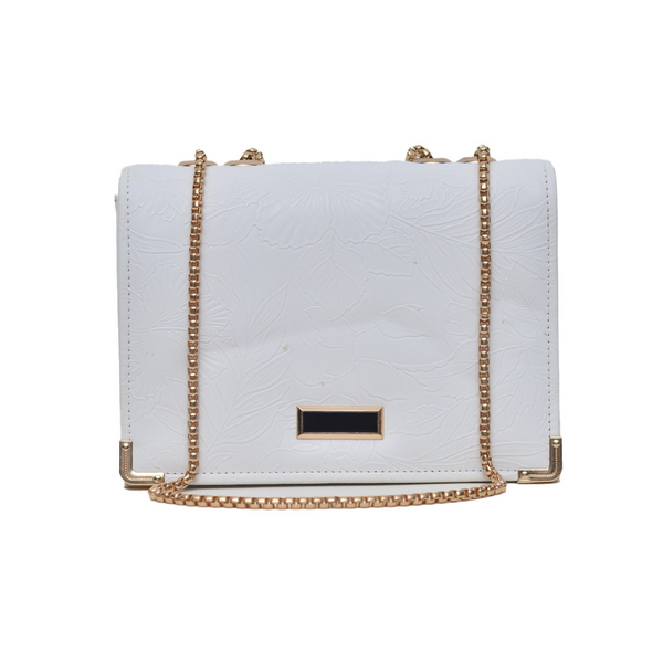 Floral Pattern Sling Crossbody Bag (White)