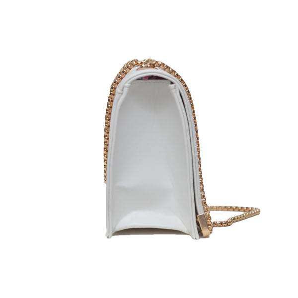 Floral Pattern Sling Crossbody Bag (White)