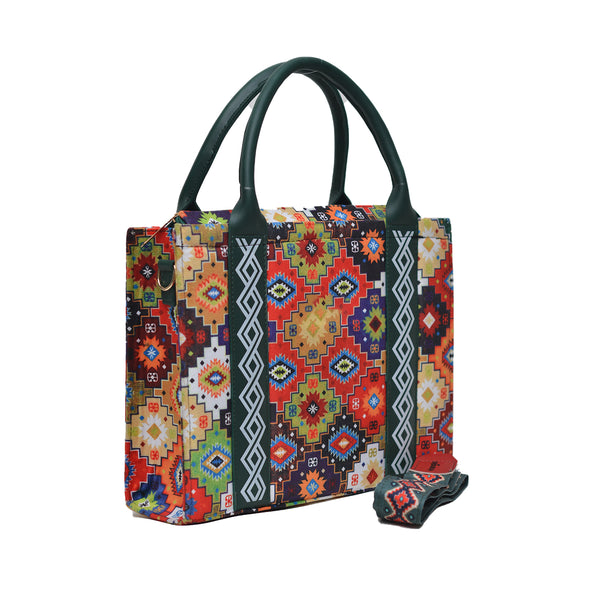 Flower Corduroy Tote Bag (Dark Green)