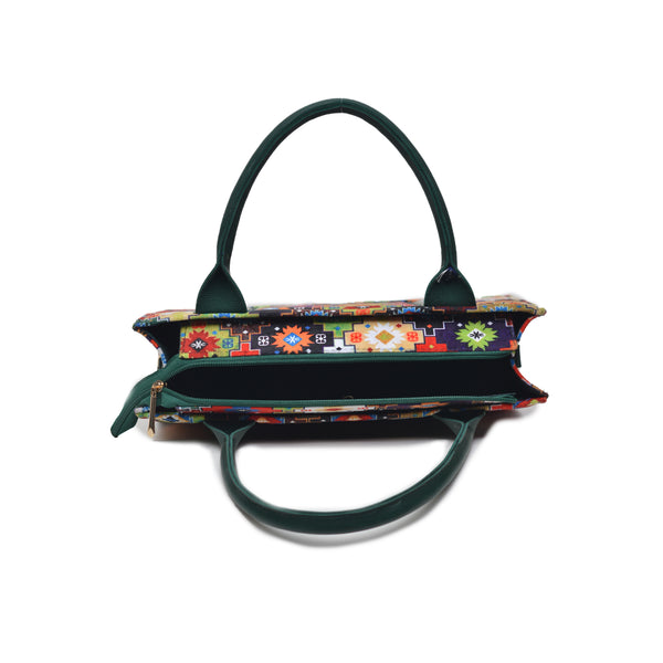 Flower Corduroy Tote Bag (Dark Green)
