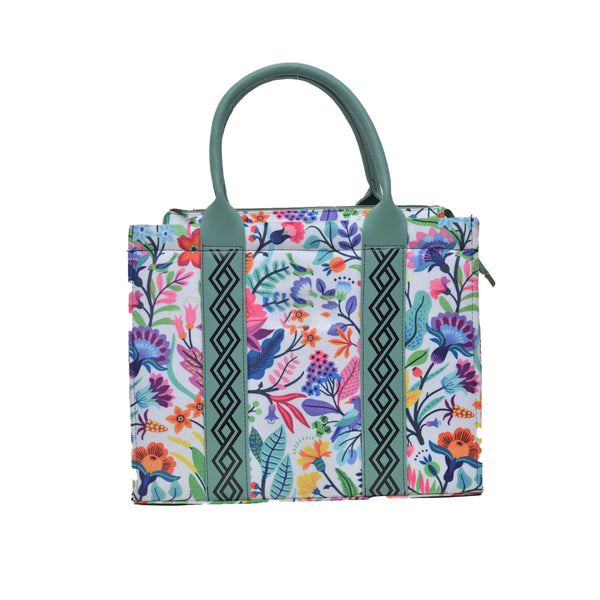 Flower Corduroy Tote Bag (Light Green & White)