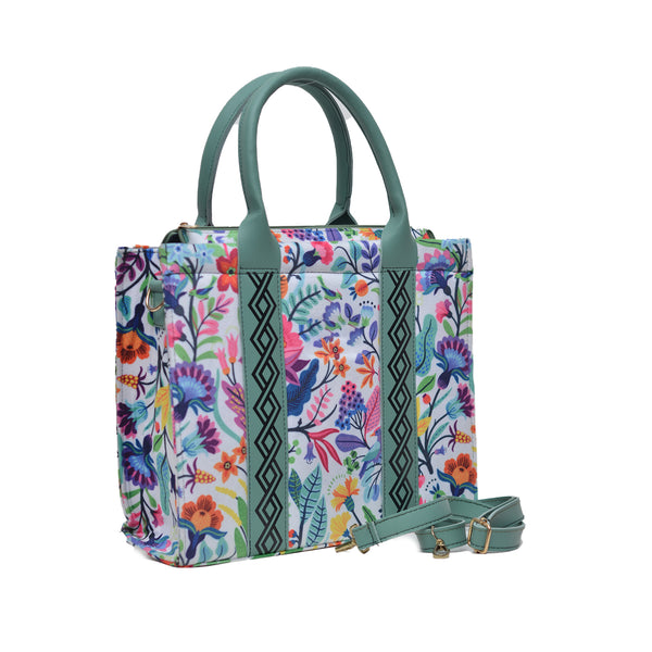 Flower Corduroy Tote Bag (Light Green & White)