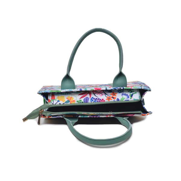 Flower Corduroy Tote Bag (Light Green & White)