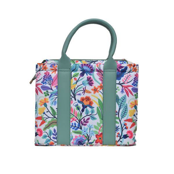 Flower Corduroy Tote Bag (Light Green & White)