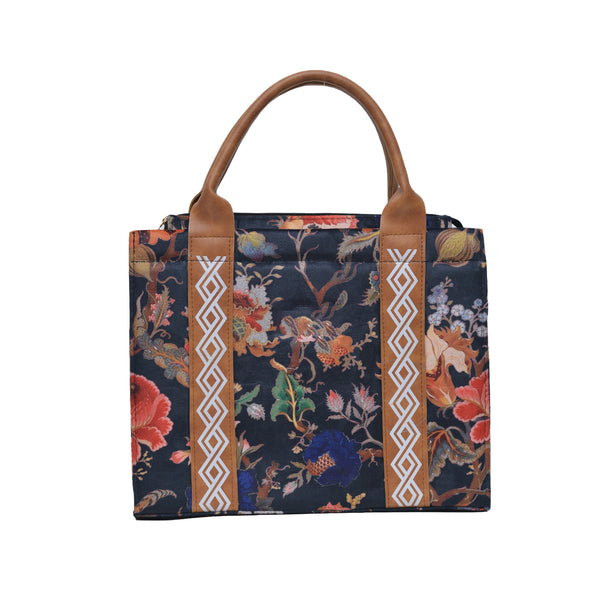 Flower Corduroy Tote Bag (Skin & Black)