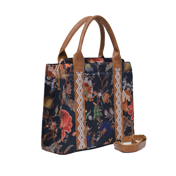 Flower Corduroy Tote Bag (Skin & Black)