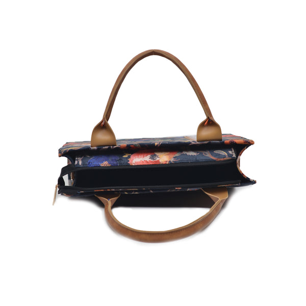 Flower Corduroy Tote Bag (Skin & Black)