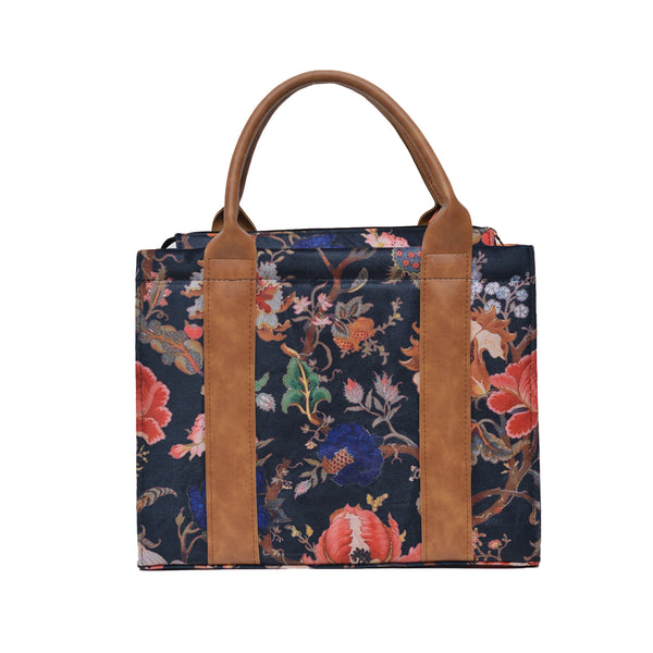 Flower Corduroy Tote Bag (Skin & Black)