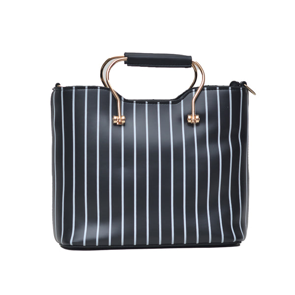 Leather Lining Printed Hand Bag (Black)