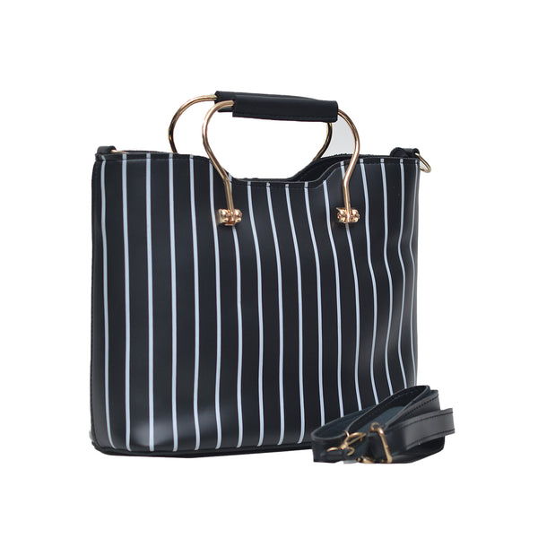 Leather Lining Printed Hand Bag (Black)
