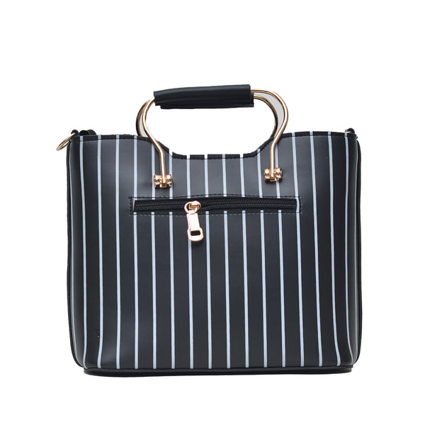 Leather Lining Printed Hand Bag (Black)
