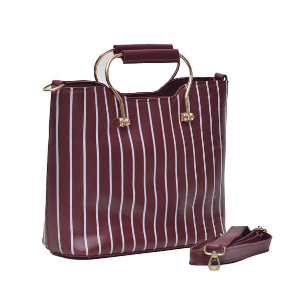 Leather Lining Printed Hand Bag (Maroon)