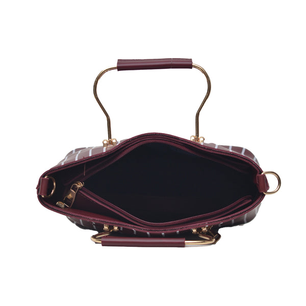 Leather Lining Printed Hand Bag (Maroon)