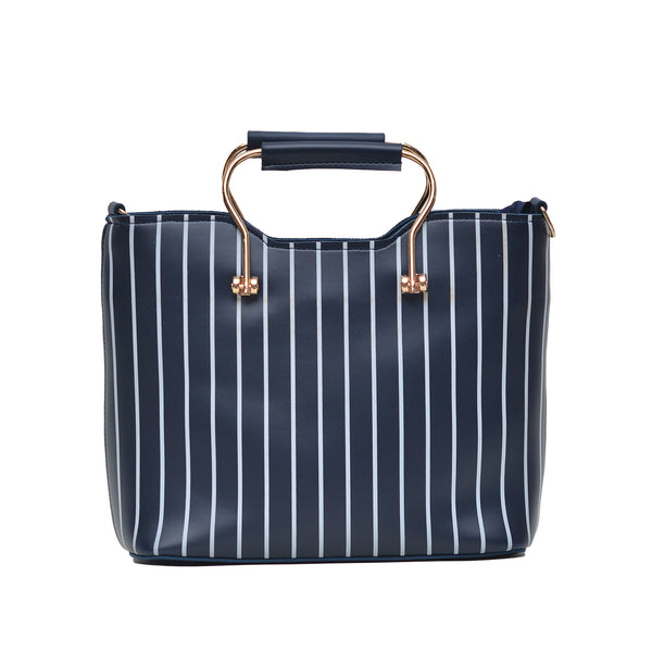 Leather Lining Printed Hand Bag (Navy Blue)