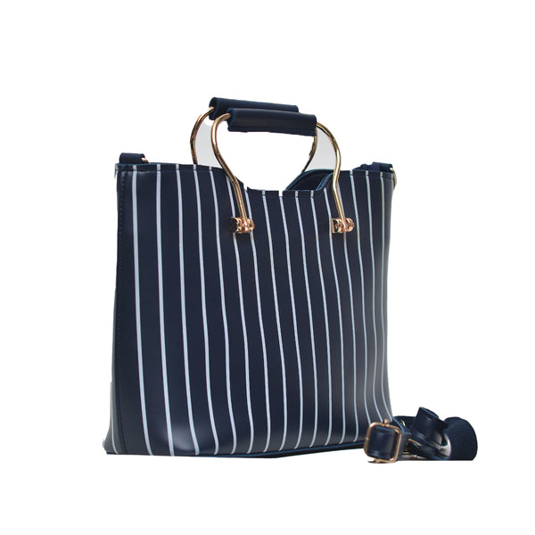Leather Lining Printed Hand Bag (Navy Blue)