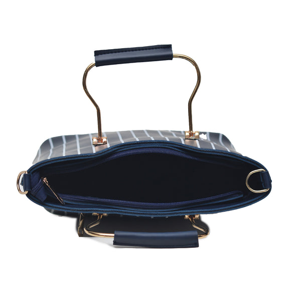 Leather Lining Printed Hand Bag (Navy Blue)