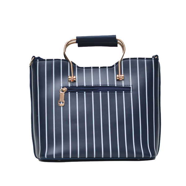 Leather Lining Printed Hand Bag (Navy Blue)
