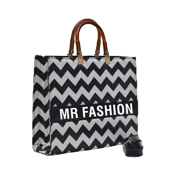MR Fashion Zigzag Tote Bag (Black White)