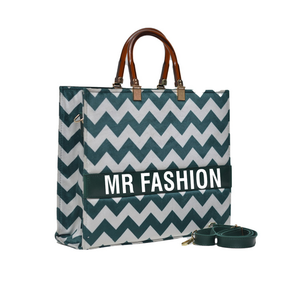 MR Fashion Zigzag Tote Bag (Green Lines)