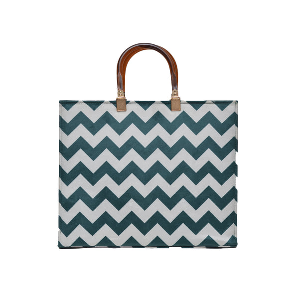 MR Fashion Zigzag Tote Bag (Green Lines)