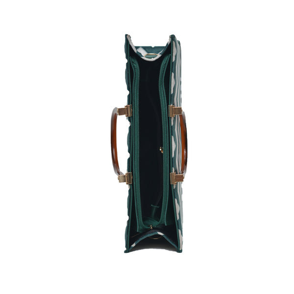 MR Fashion Zigzag Tote Bag (Green Lines)