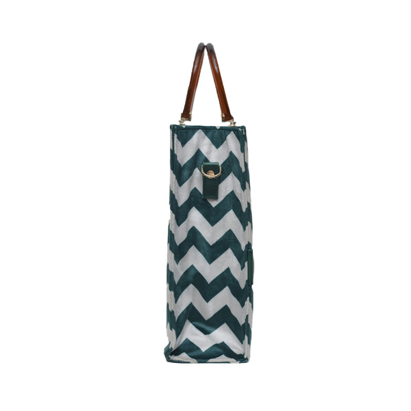 MR Fashion Zigzag Tote Bag (Green Lines)
