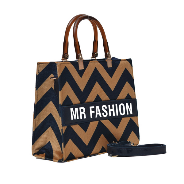 MR Fashion Zigzag Tote Bag (Mustard & Black)
