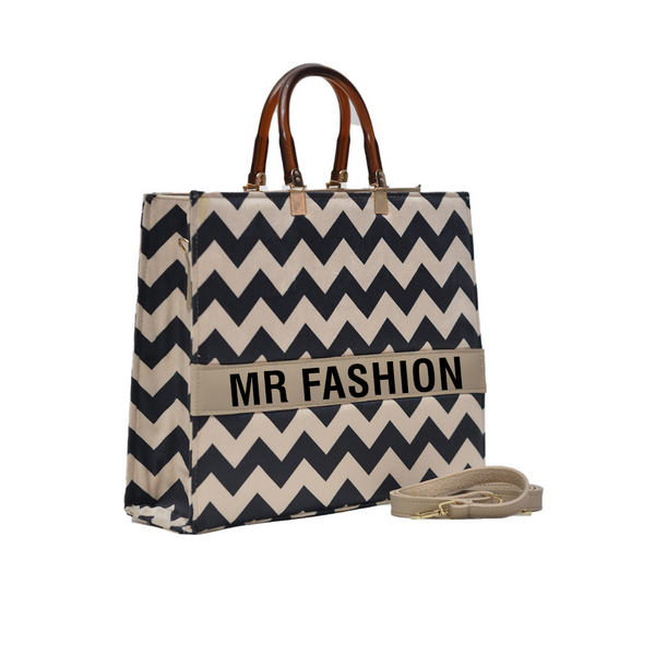 MR Fashion Zigzag Tote Bag (Skin & Black)