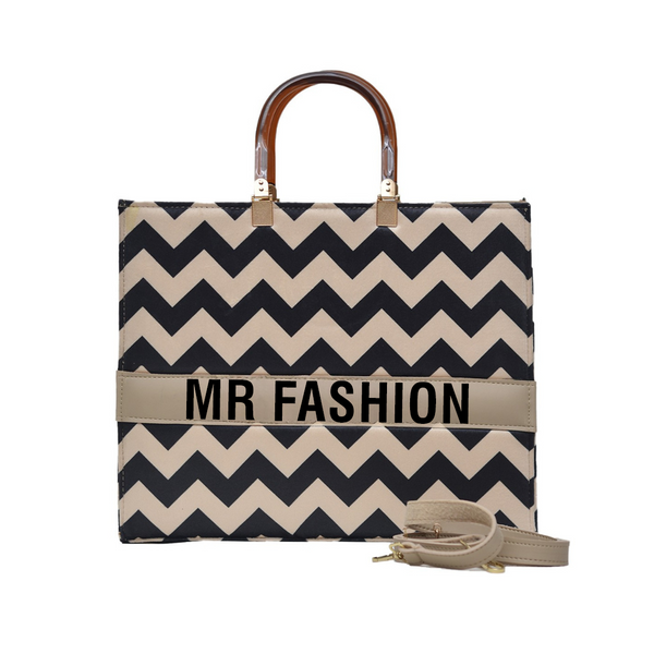 MR Fashion Zigzag Tote Bag (Skin & Black)