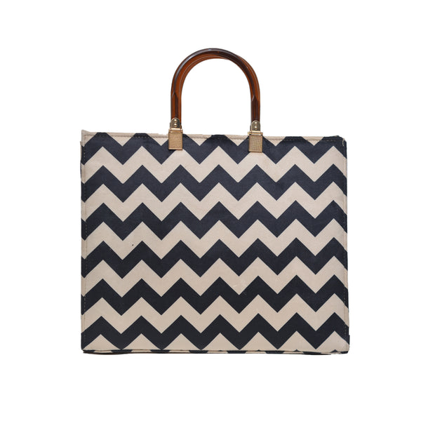 MR Fashion Zigzag Tote Bag (Skin & Black)