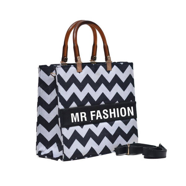 MR Fashion Zigzag Tote Bag (White & Black)