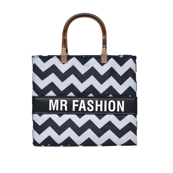 MR Fashion Zigzag Tote Bag (White & Black)