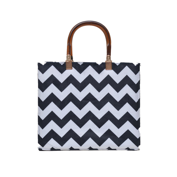 MR Fashion Zigzag Tote Bag (White & Black)