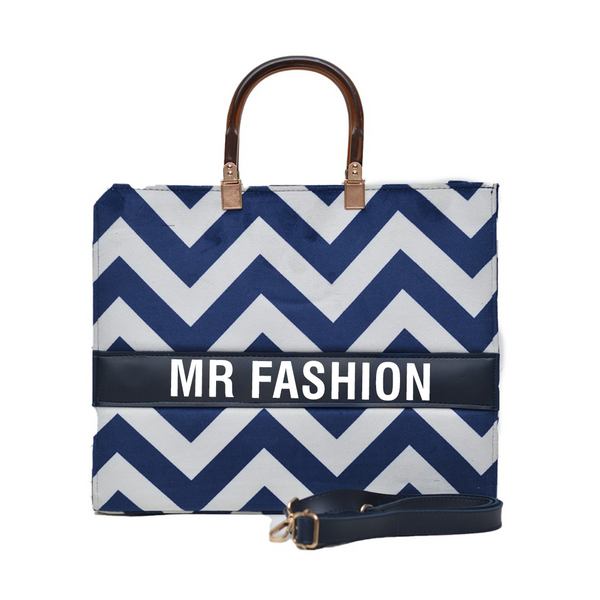 MR Fashion Zigzag Tote Bag (White & Blue)