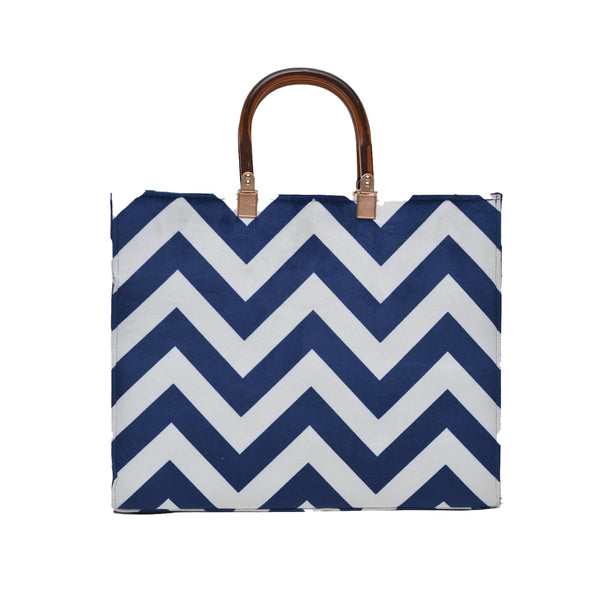 MR Fashion Zigzag Tote Bag (White & Blue)