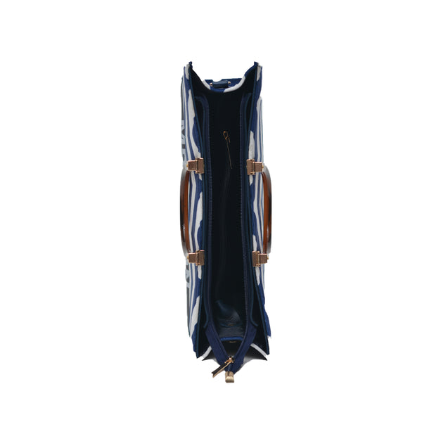 MR Fashion Zigzag Tote Bag (White & Blue)