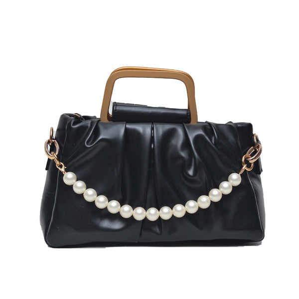 Metal Pearl Handle Bag (Black)