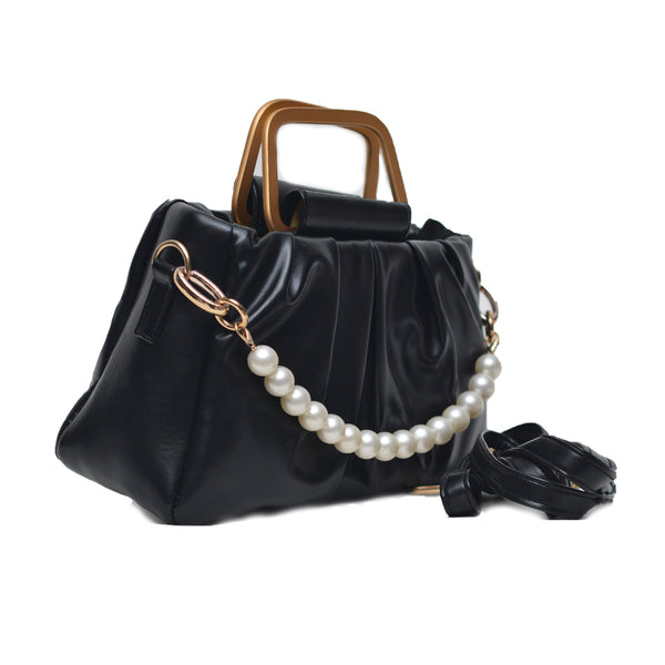 Metal Pearl Handle Bag (Black)