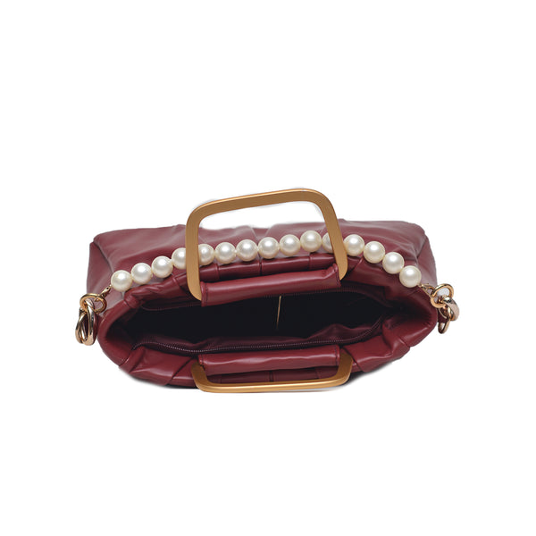 Metal Pearl Handle Bag (Maroon)