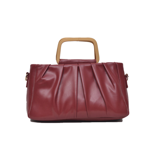 Metal Pearl Handle Bag (Maroon)