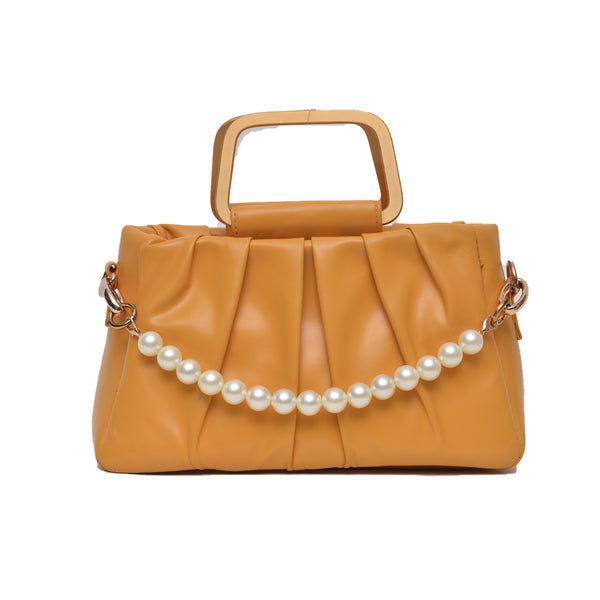 Metal Pearl Handle Bag (Mustard Yellow)