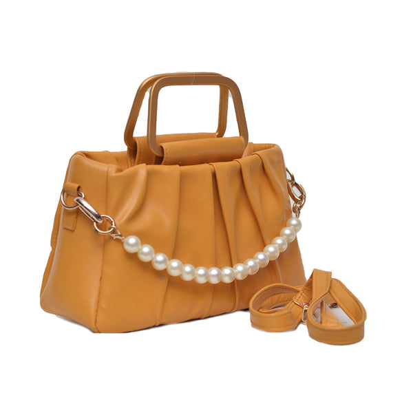 Metal Pearl Handle Bag (Mustard Yellow)