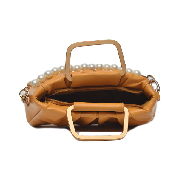 Metal Pearl Handle Bag (Mustard Yellow)