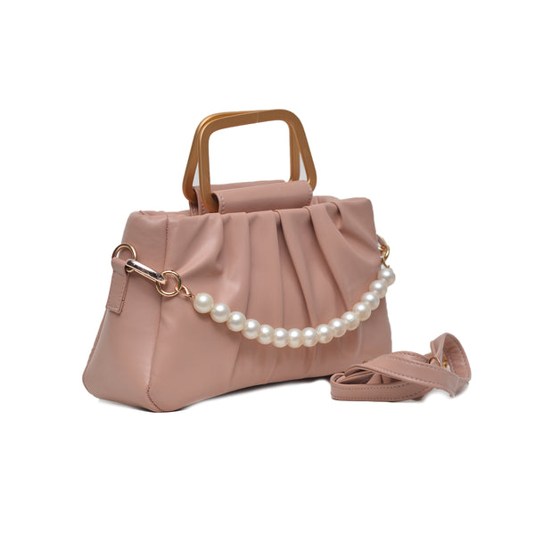 Metal Pearl Handle Bag (Pink)