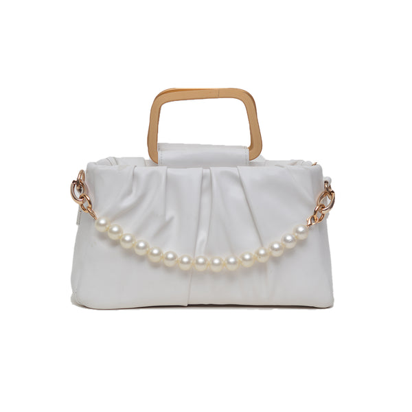 Metal Pearl Handle Bag (White)