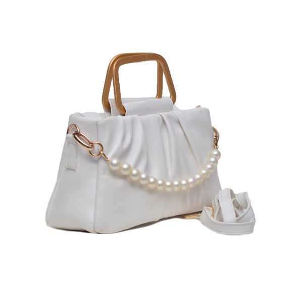 Metal Pearl Handle Bag (White)
