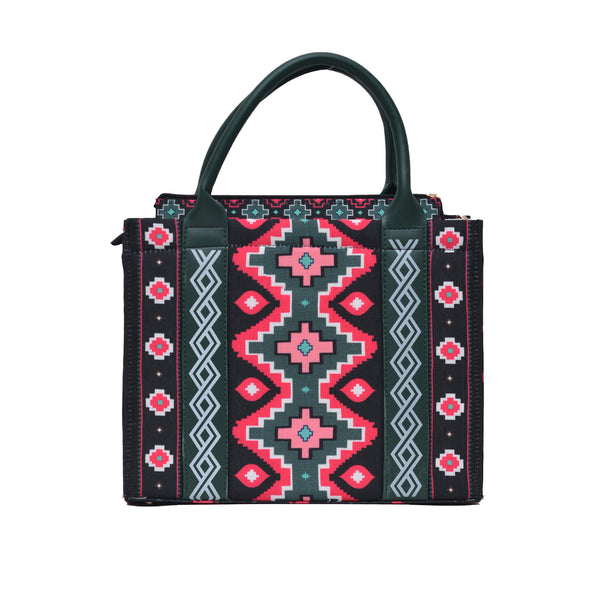 Printed PU Leather Shoulder Bag (Black & Green)