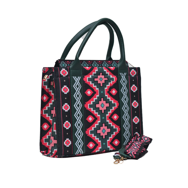 Printed PU Leather Shoulder Bag (Black & Green)