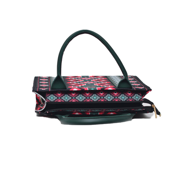 Printed PU Leather Shoulder Bag (Black & Green)